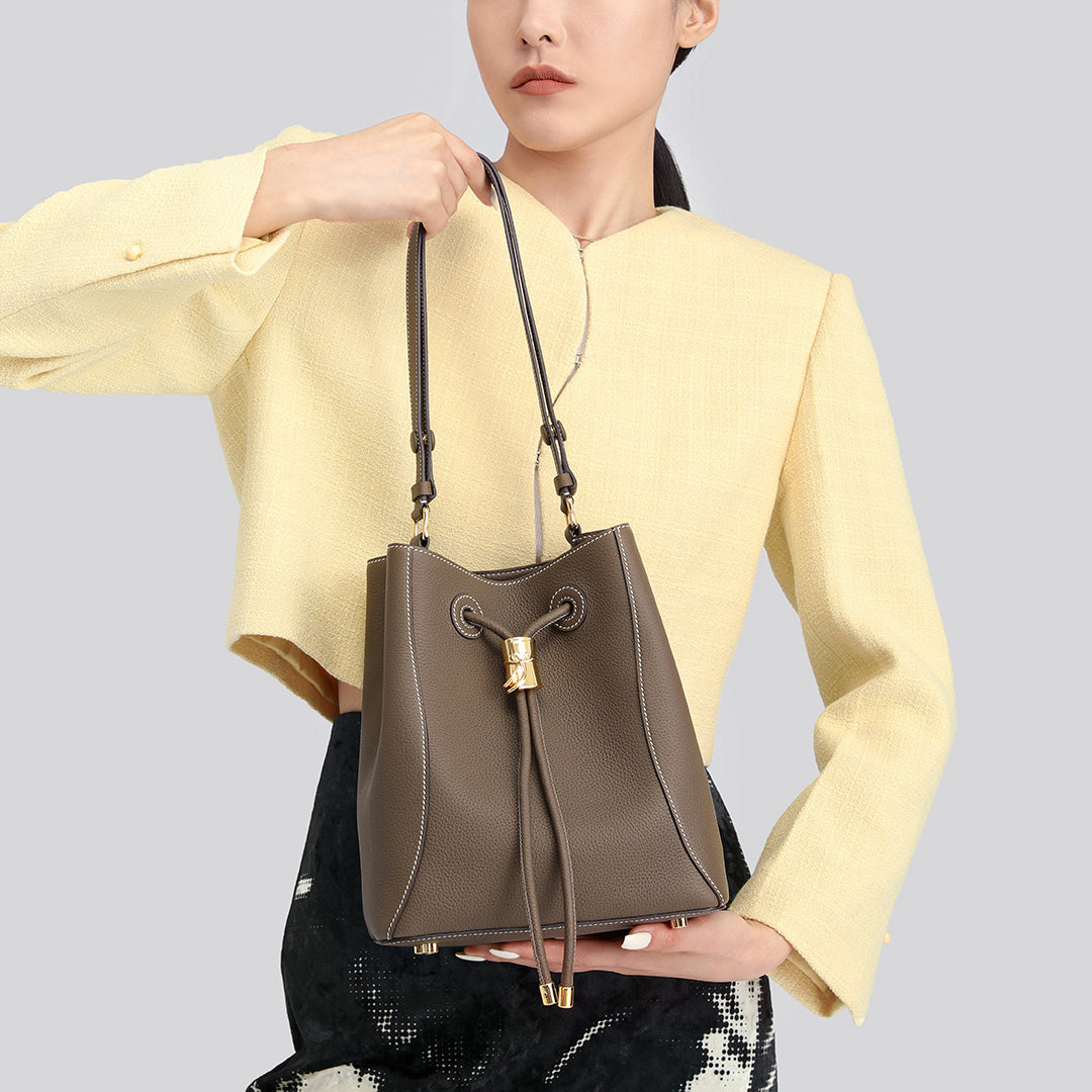 TIANQINGJI Handmade TOGO Leather Shoulder Bucket Bag