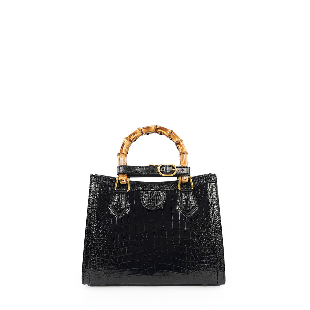 The Bamboo Shoulder Bag - Croc Black