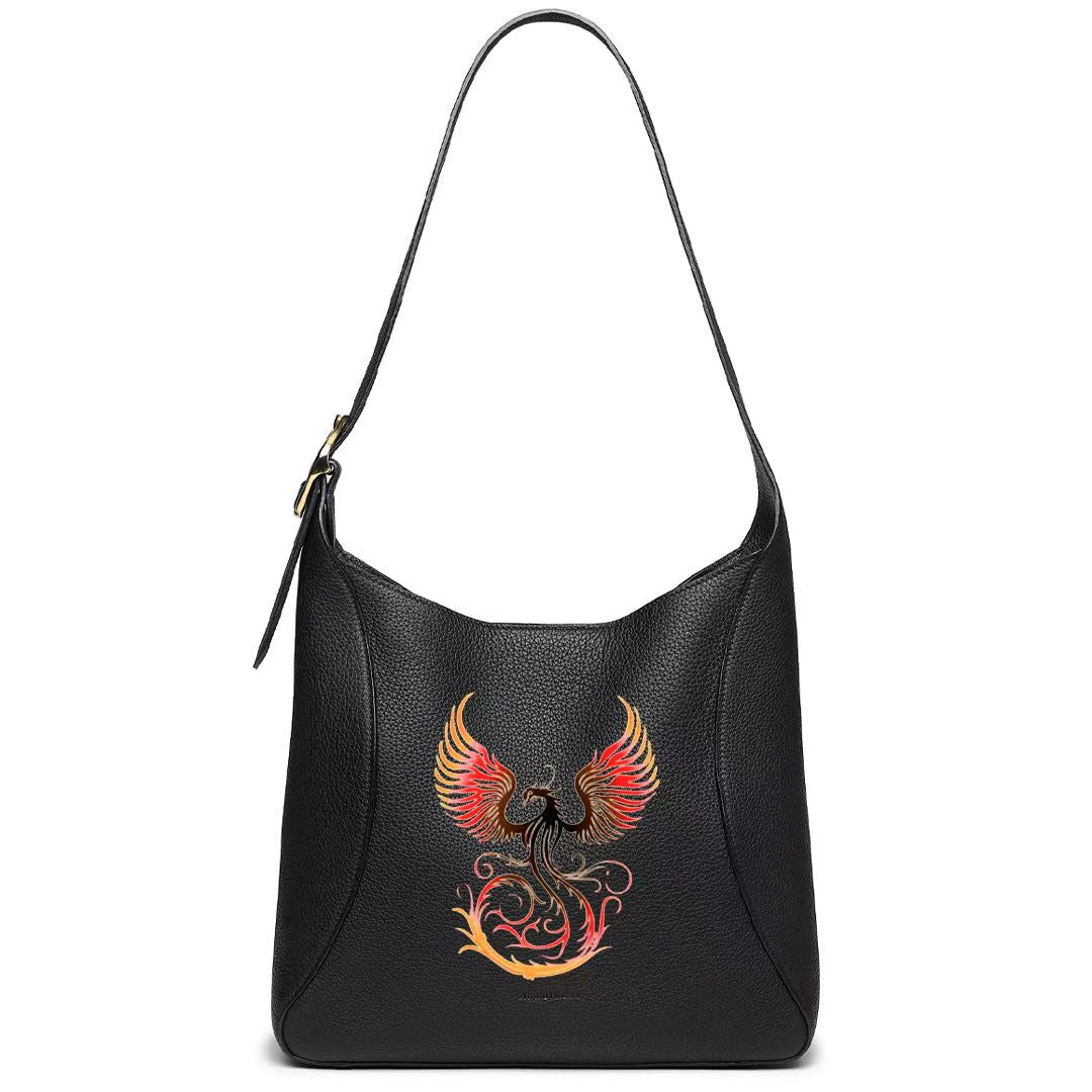 TIANQINGJI Handmade black TOGO Leather Shoulder Hobo Bag