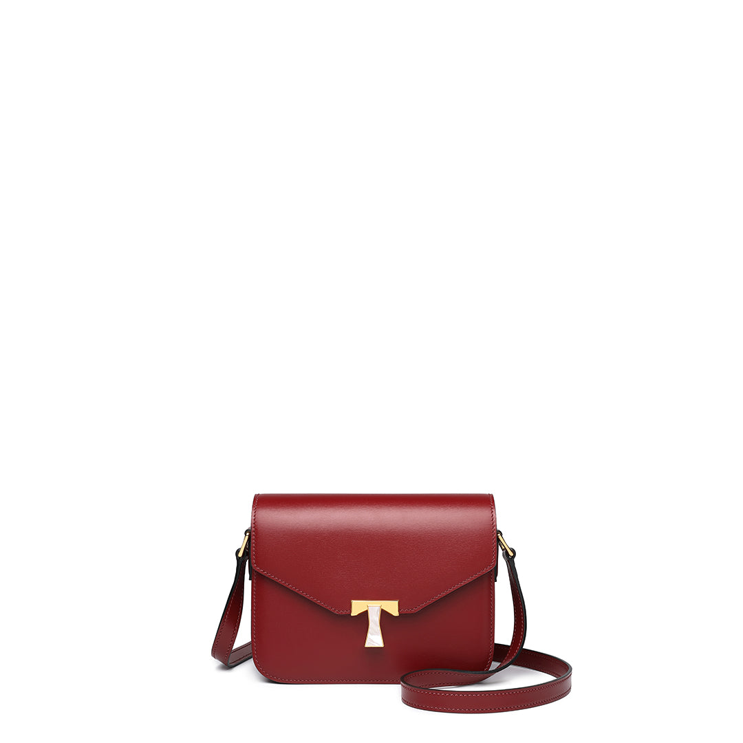 TIANQINGJI Handmade Red BOX Glossy Leather Tofu Crossbody Bag