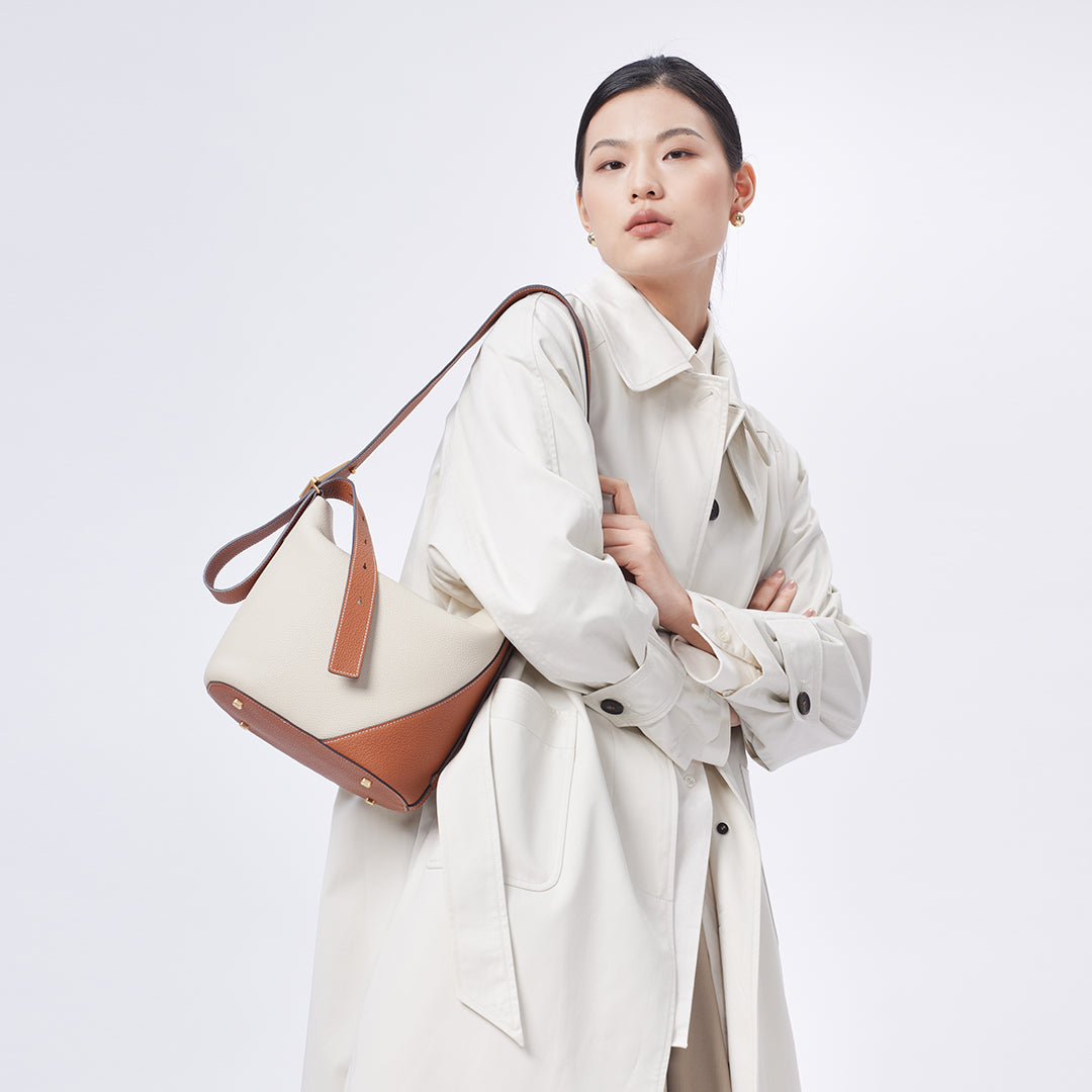 TIANQINGJI Handmade Beige Golden Brown TOGO Leather Ease Bucket Bag