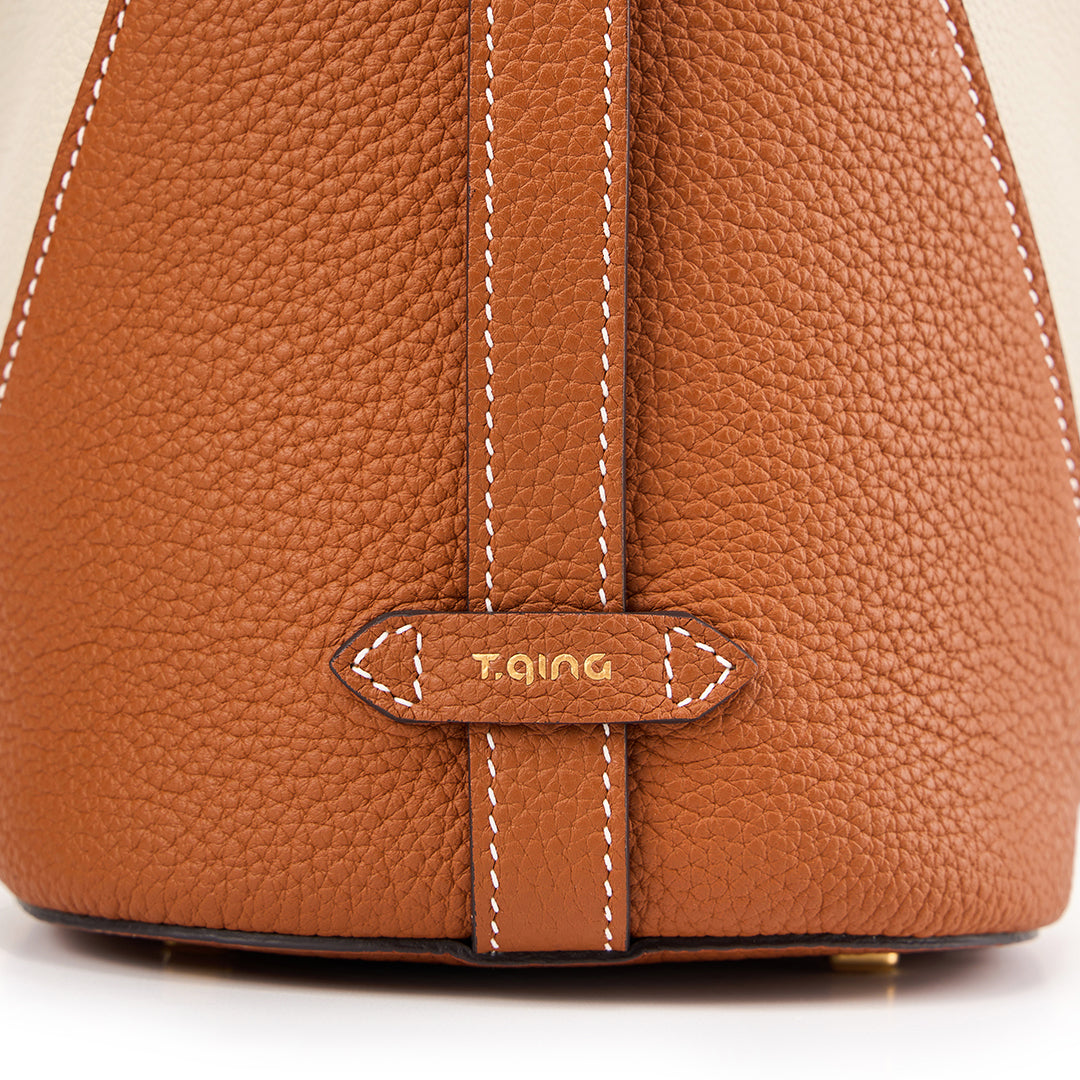 TIANQINGJI Handmade Beige Golden Brown TOGO Leather Ease Bucket Bag