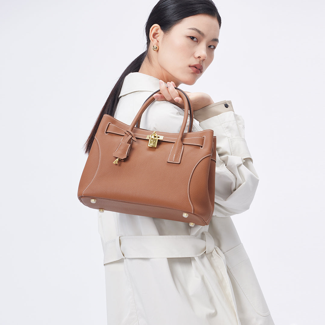 TIANQINGJI Handmade Gold Brown TOGO Leather Tote Bags