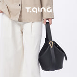 Ease Leather Shoulder Bucket Bag Gold Brown Elegant Black