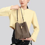 TIANQINGJI Handmade Etoupe TOGO Leather Shoulder Bucket Bag