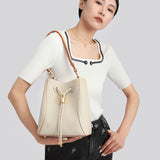 TIANQINGJI Handmade White TOGO Leather Shoulder Bucket Bag