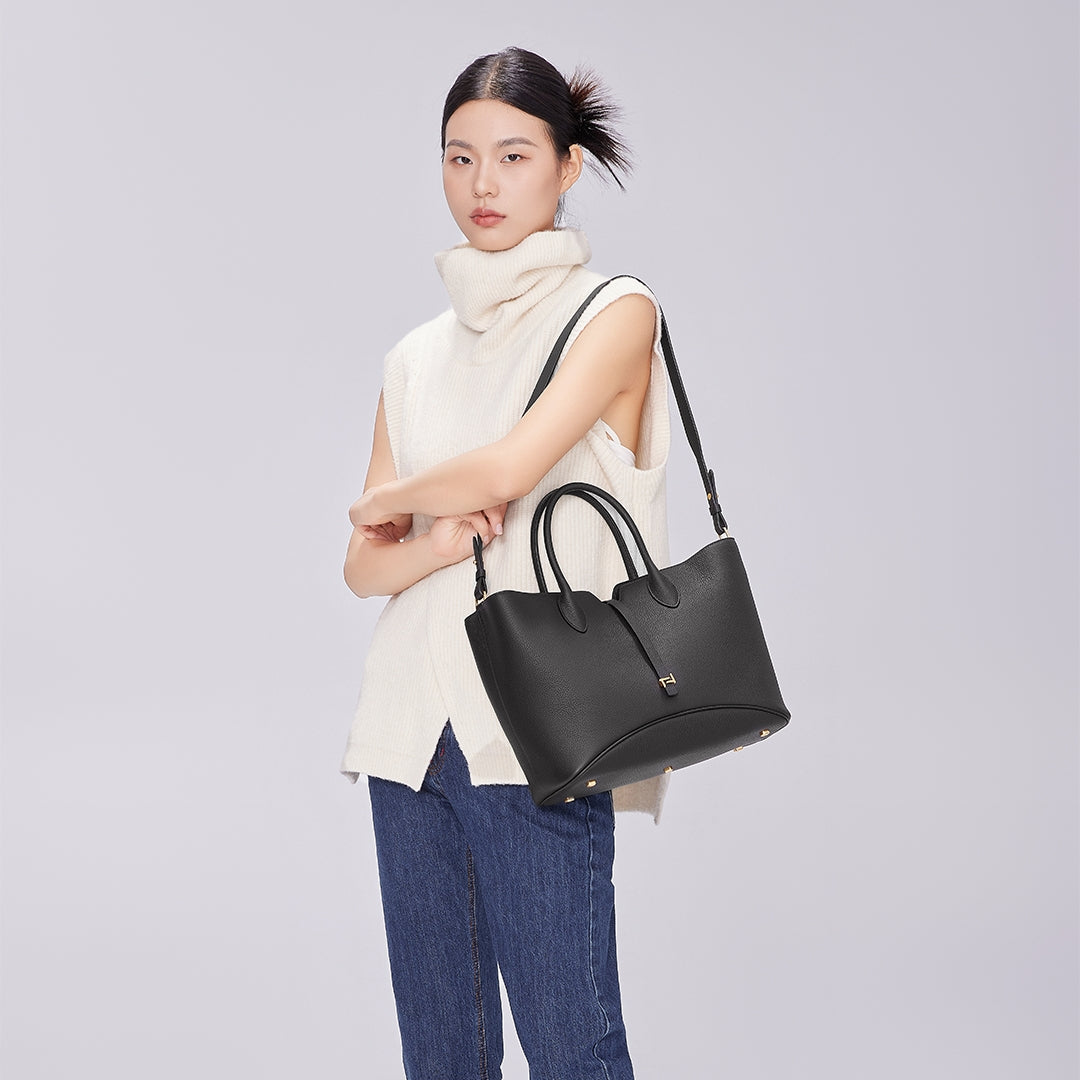 TIANQINGJI Handmade Etoupe TOGO Leather Shoulder Tote Bag