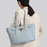 TIANQINGJI Handmade Blue TOGO Leather Shoulder Tote Bag