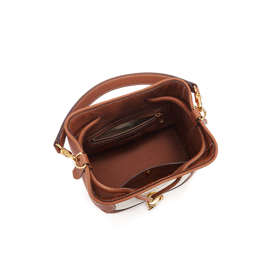 TIANQINGJI Handmade Gold Brown TOGO Leather Shoulder Bucket Bag - Small