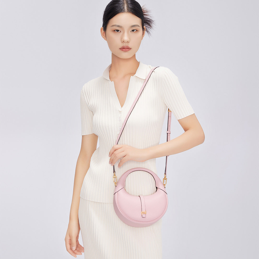 TIANQINGJI Handmade Pink TOGO Leather Crescent Bag