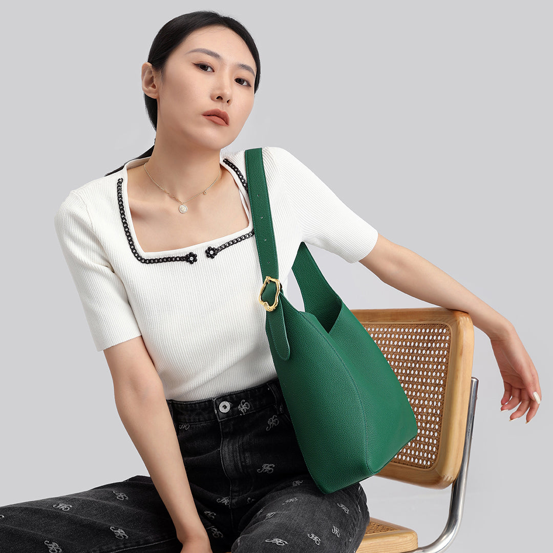 TIANQINGJI Handmade Leather Shoulder Hobo Bag