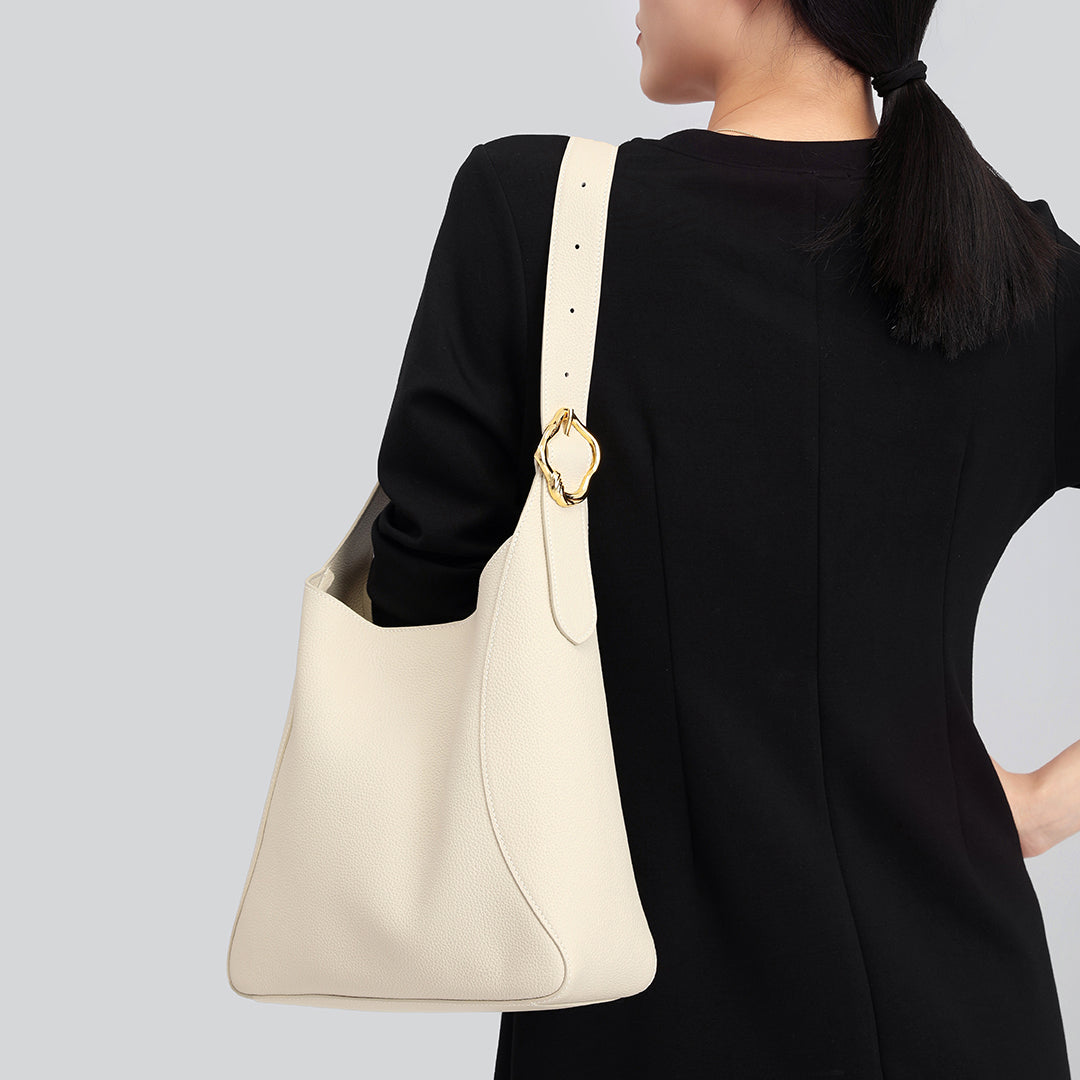 TIANQINGJI Handmade White TOGO Leather Shoulder Hobo Bag