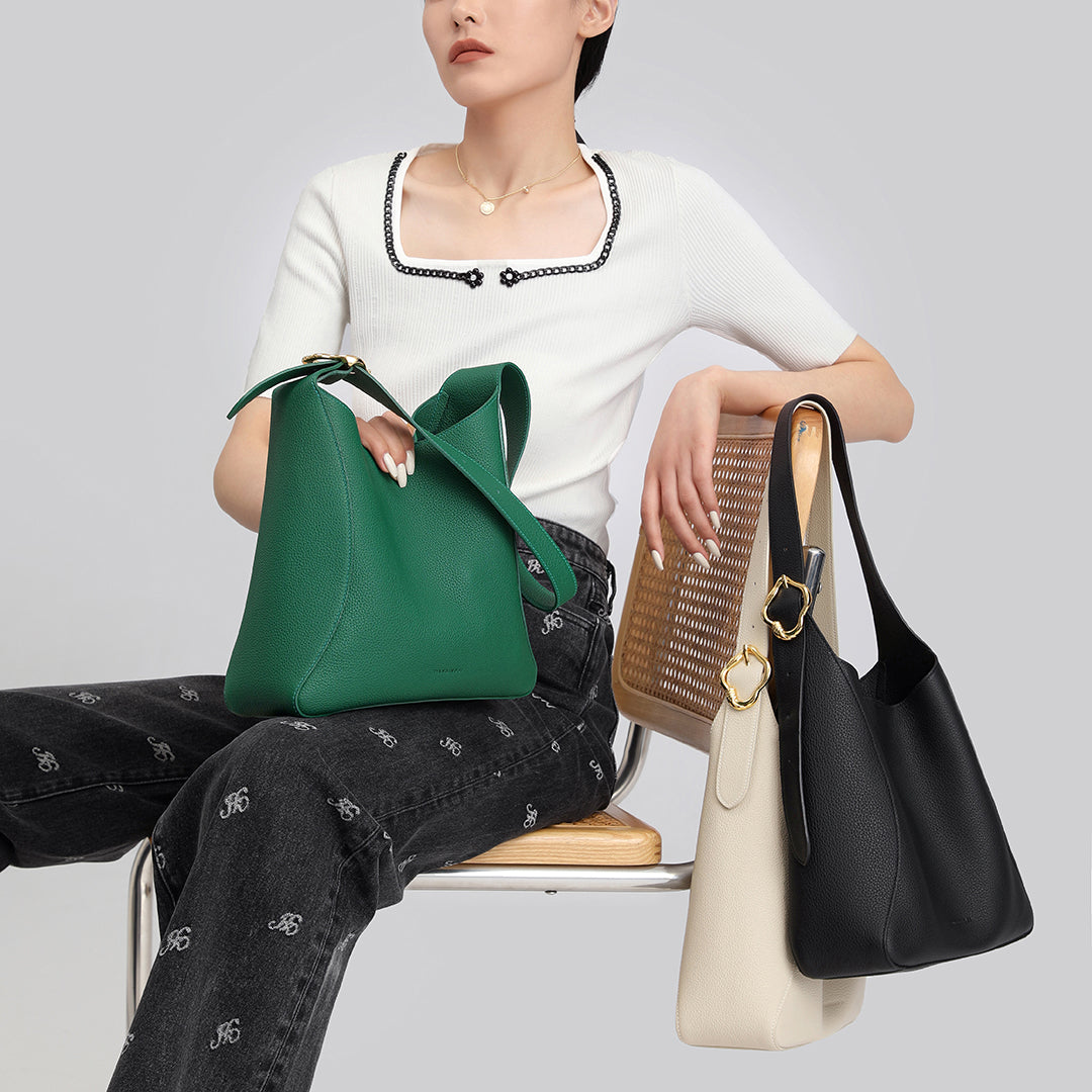 TIANQINGJI Handmade Green TOGO Leather Shoulder Hobo Bag