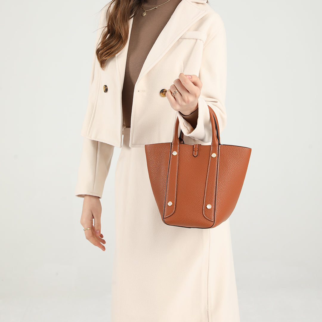 TIANQINGJI Handmade Gold Brown Togo Leather Picotin Tote Bag