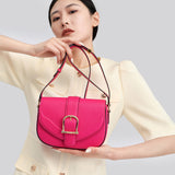 TIANQINGJI - กระเป๋าสะพายข้างหนังแท้แฮนด์เมด SWIFT สีชมพู