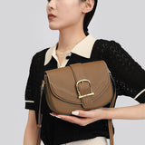 TIANQINGJI Handmade Brown SWIFT Leather Crossbody Flap Saddle Bags