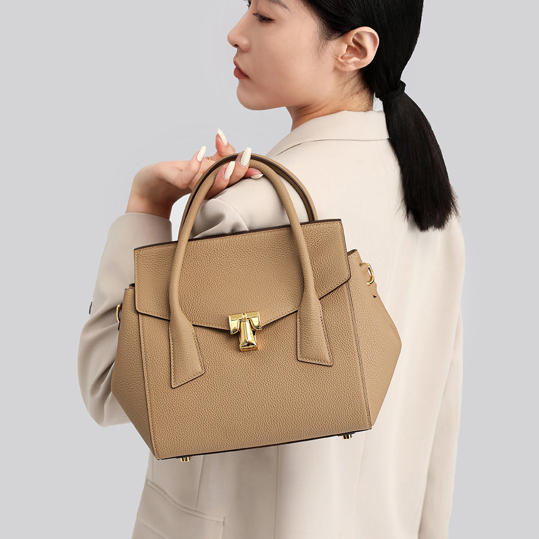 TIANQINGJI Handmade Gold Brown Togo Leather Tote Bags