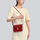 TIANQINGJI Handmade Red BOX Glossy Leather Tofu Crossbody Bag