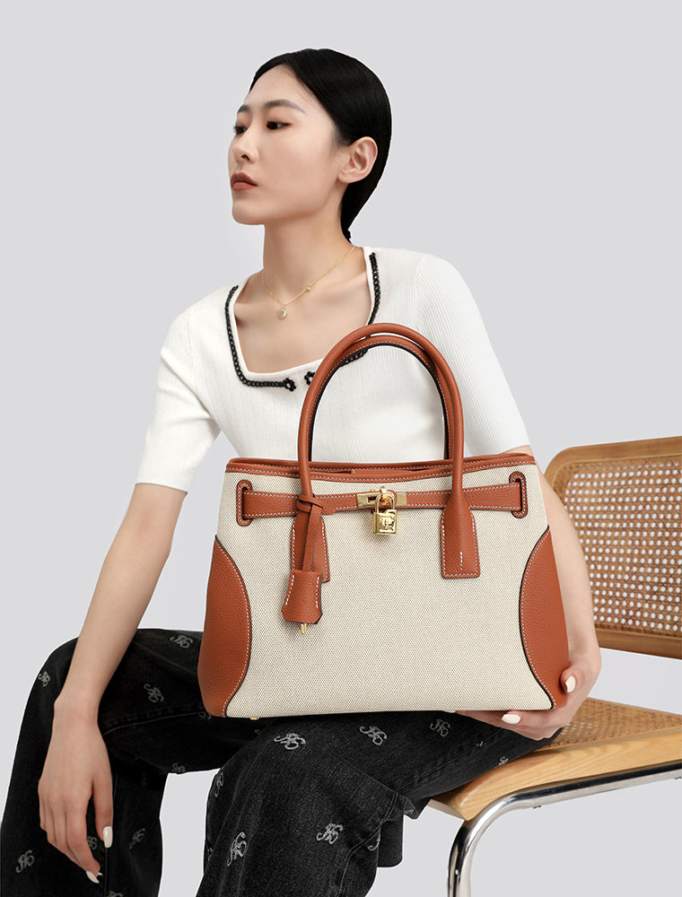 TIANQINGJI Handmade Swift Leather Boston Tote Bag