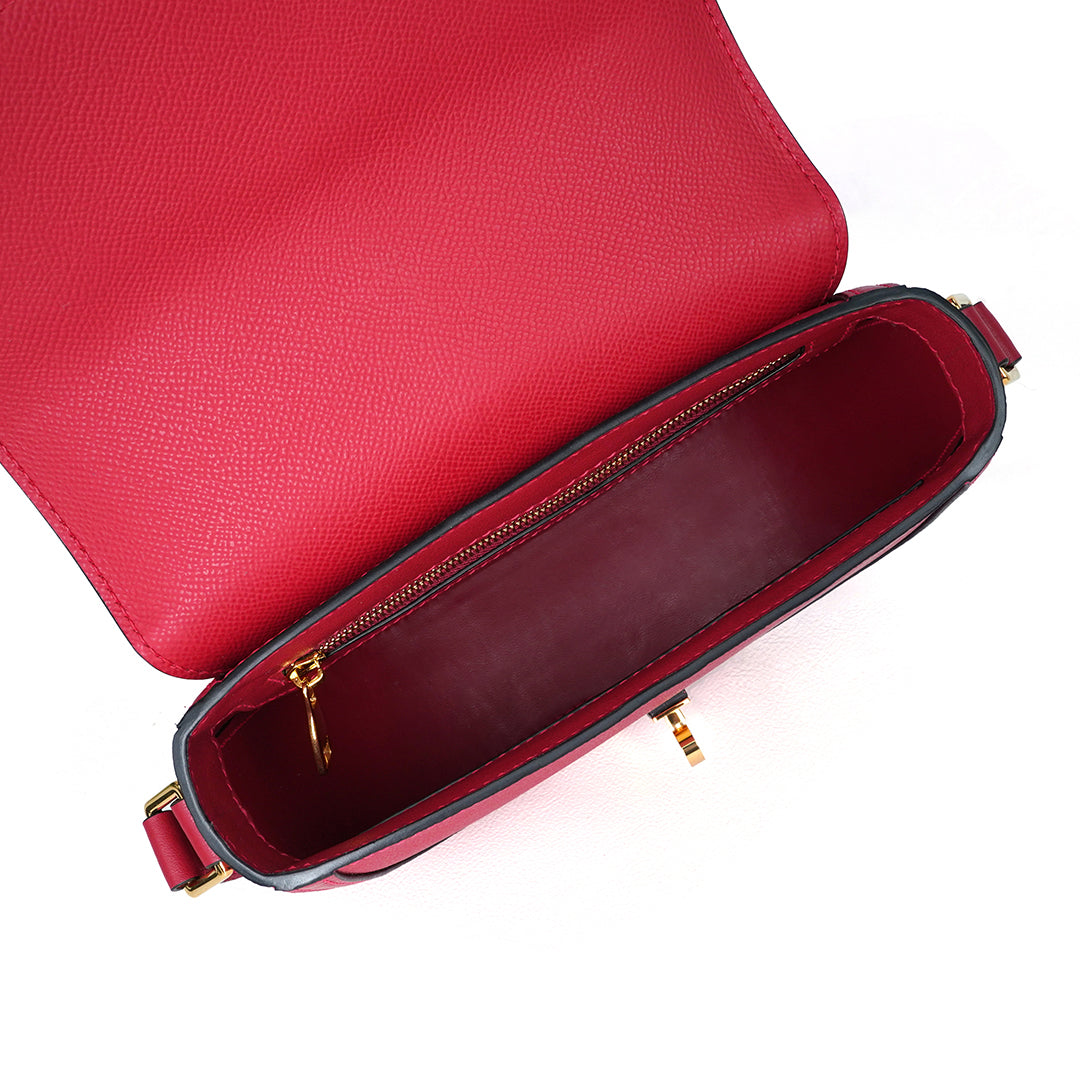 TIANQINGJI Handmade Red EP SWIFT Leather Crossbody Saddle Bag