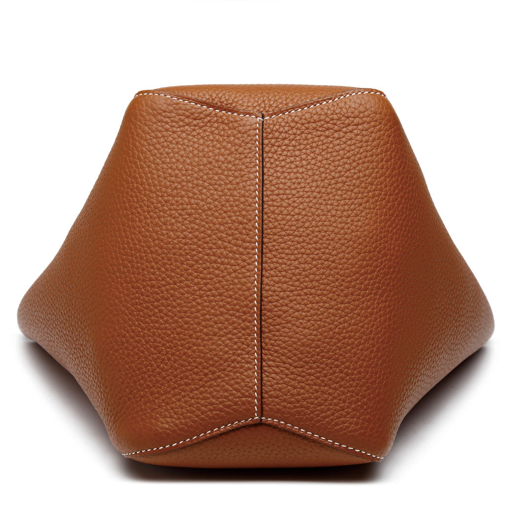 TIANQINGJI Handmade Gold Brown Togo Leather Picotin Tote Bag