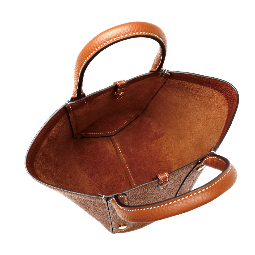 TIANQINGJI Handmade Gold Brown Togo Leather Picotin Tote Bag