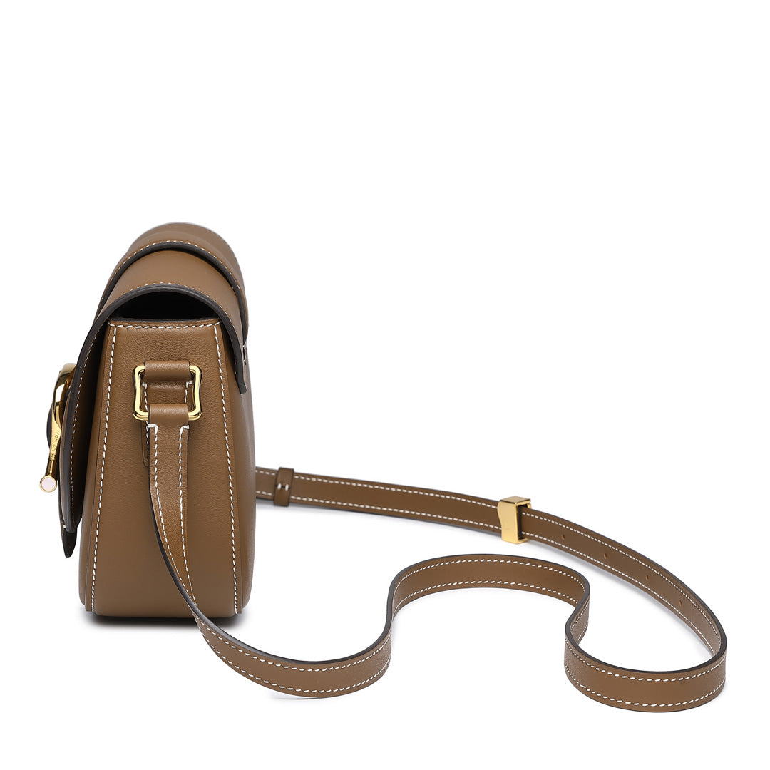 TIANQINGJI Handmade Brown SWIFT Leather Crossbody Flap Saddle Bags