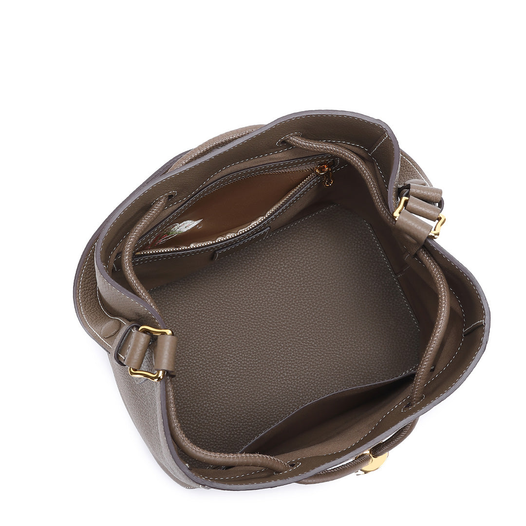 TIANQINGJI Handmade Etoupe TOGO Leather Shoulder Bucket Bag