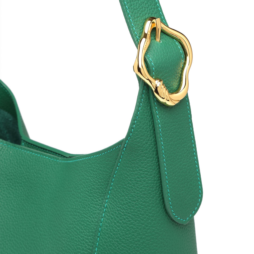 TIANQINGJI Handmade Green Togo Leather Shoulder Hobo Bag